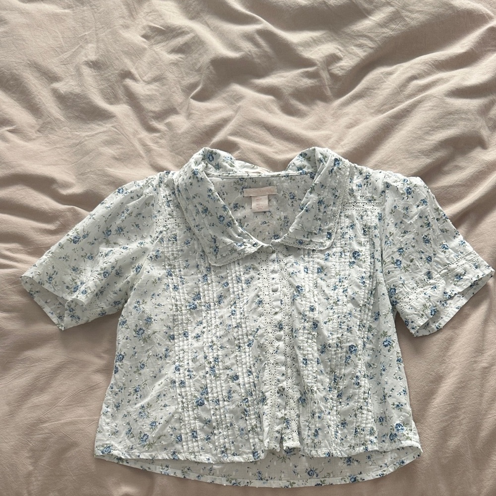 Elegant Blue Floral Women's Blouse